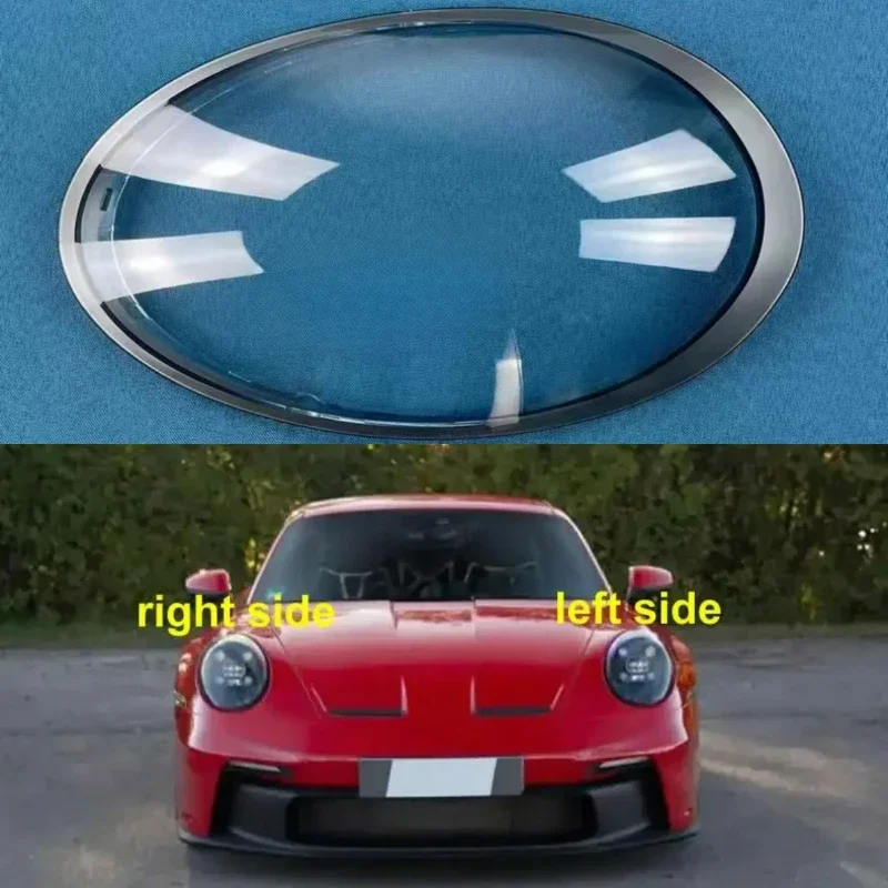 For Porsche 992 2018-2022 Headlight Shade Transparent Lampshade Lens Headlamp Cover Lamp Shell Plexiglass Black Edge