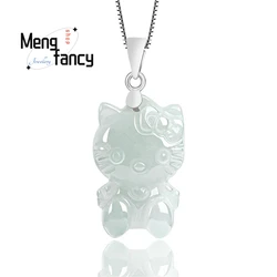 S925 Silver Natural Myanmar A-goods Jadeite Cute Cat Female Pendant Exquisite Elegant Mascot Best Selling Fashion Luxury Jewelry