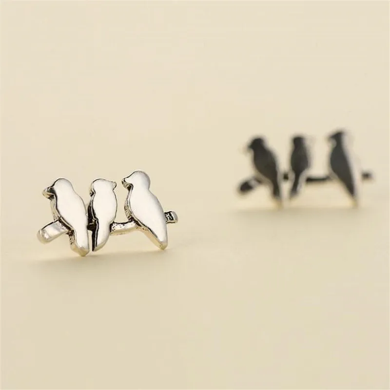 New Fashion 925 Sterling Silver Jewelry Cute Three Birds Branch Popular Female Gift Stud Earrings  E192