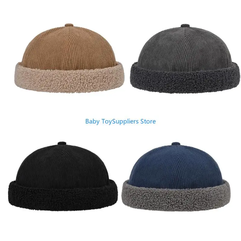 

R1WF Furry Hat Casual Hat Docker Cap Brimless Hat Adjustable Breathable Skull Hat for Female Male