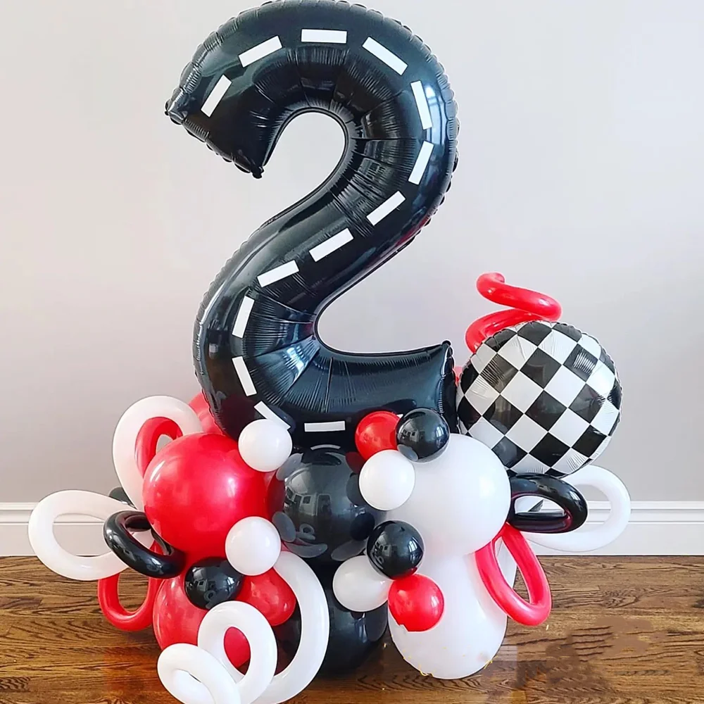 30pcs Racing Car Theme 1st 2nd Birthday Party Decorations Kids Boys 32inch Foil Number Balloons Set Baby Shower Supplies Globes