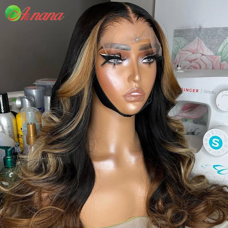 Onda do corpo peruca de cabelo humano para mulheres, marrom ombre, fechamento transparente do laço, peruca frontal do laço, destaque 5x5, 30 ", 13x6