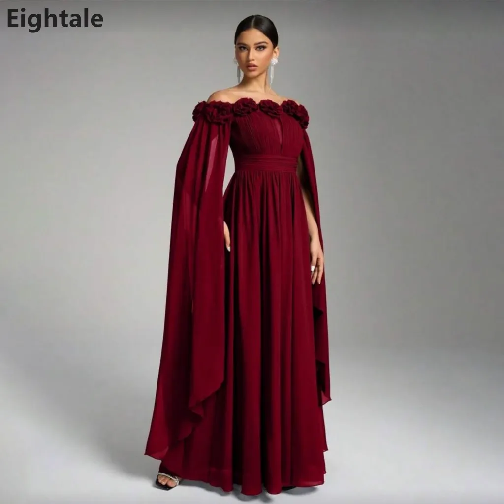

Sevintage Customized Corset Chiffon Off Shoulder Flowers A Line Burgundy Evening Dress Celebrity Formal Party Gown Prom Dress