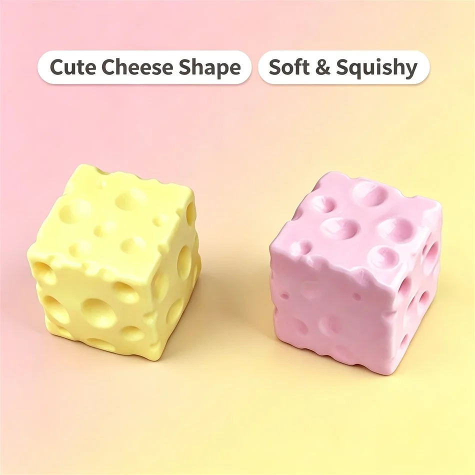 Cute Cheese Shape Squishy Fidget Toy Flour-Filled Soft Stretchy Stress Relief Sensory Cube Desk Decompression Calming Gift
