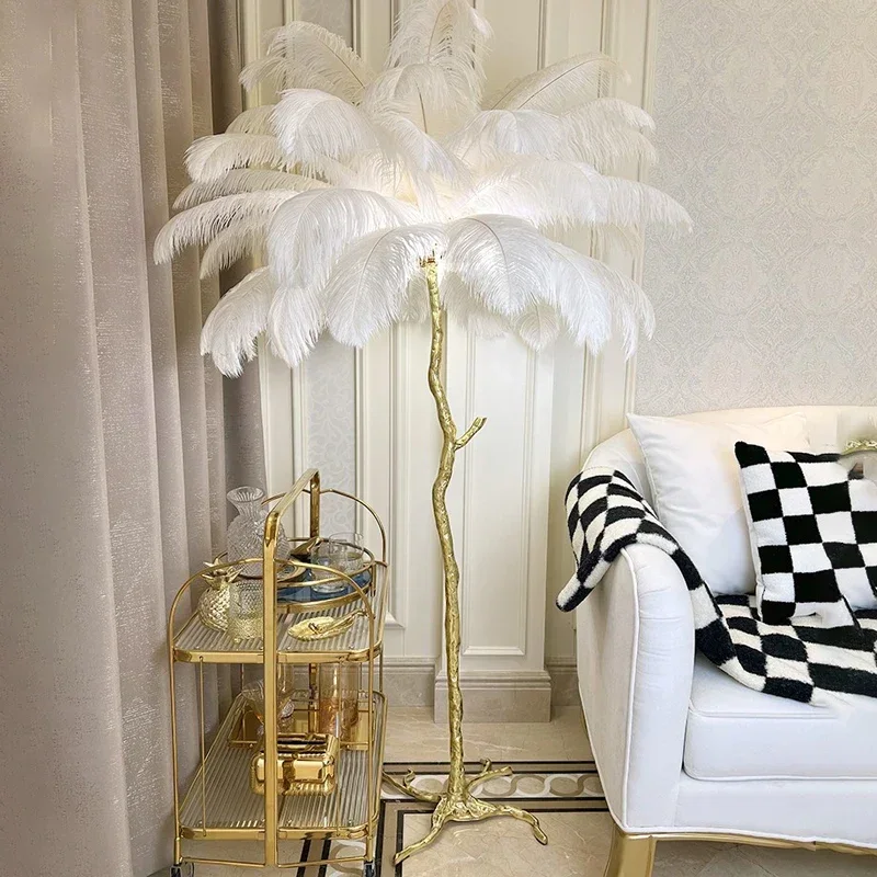 Lámpara de pie de plumas de avestruz nórdica, ambiente para sala de estar, decoración del hogar, sofá, lámpara de pie de esquina, luz de mesita de noche para dormitorio