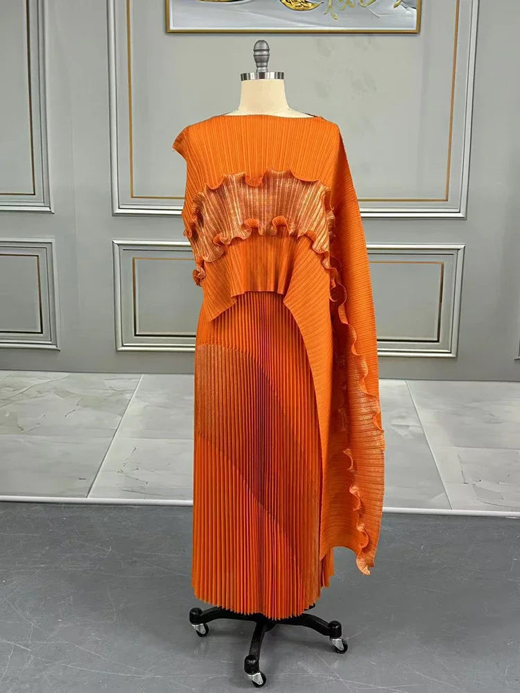 

Асимметричная плиссированная юбка с кружевом из золотой фольги, женский свободный топ с шалью из двух частей, юбка больших размеров, новая летняя вечеринка