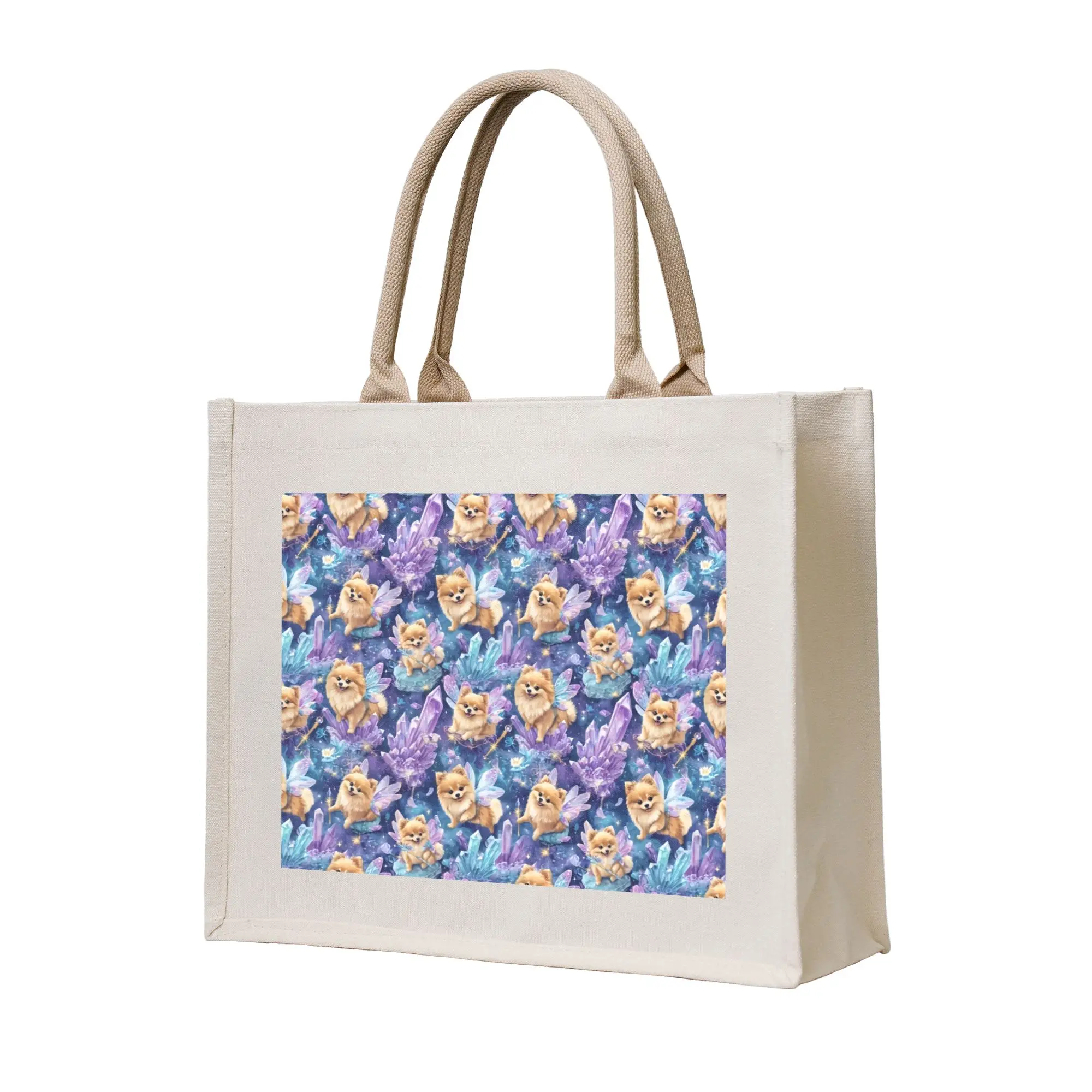 Recycling Fairytale Aesthetic Pomeranian Shopping Bag Women Tote Bag Portable Dog Lover   Grocery Shopper Bags
