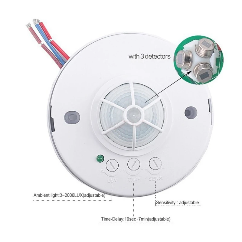 

AA94-датчик движения, 3 детектора, потолочный PIR-датчик движения на 360 градусов, выключатель света 110-240 В для ванной комнаты
