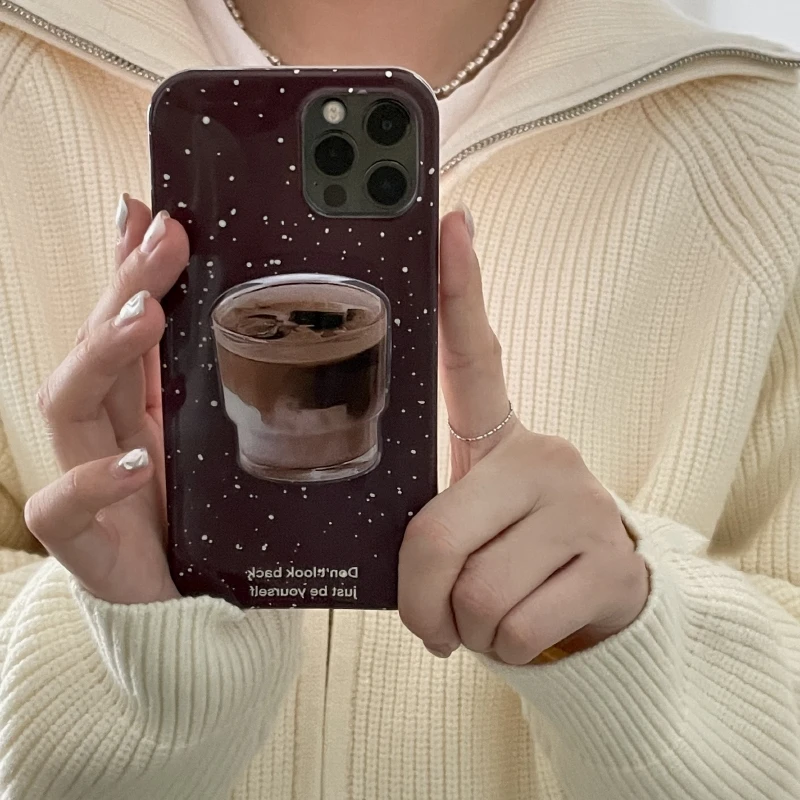 Korean Cute 3D Simulation Coffee Phone Grip Tok Griptok Lovely Holder For iPhone 14 Pro Accessories Universe Phone Stand Holder