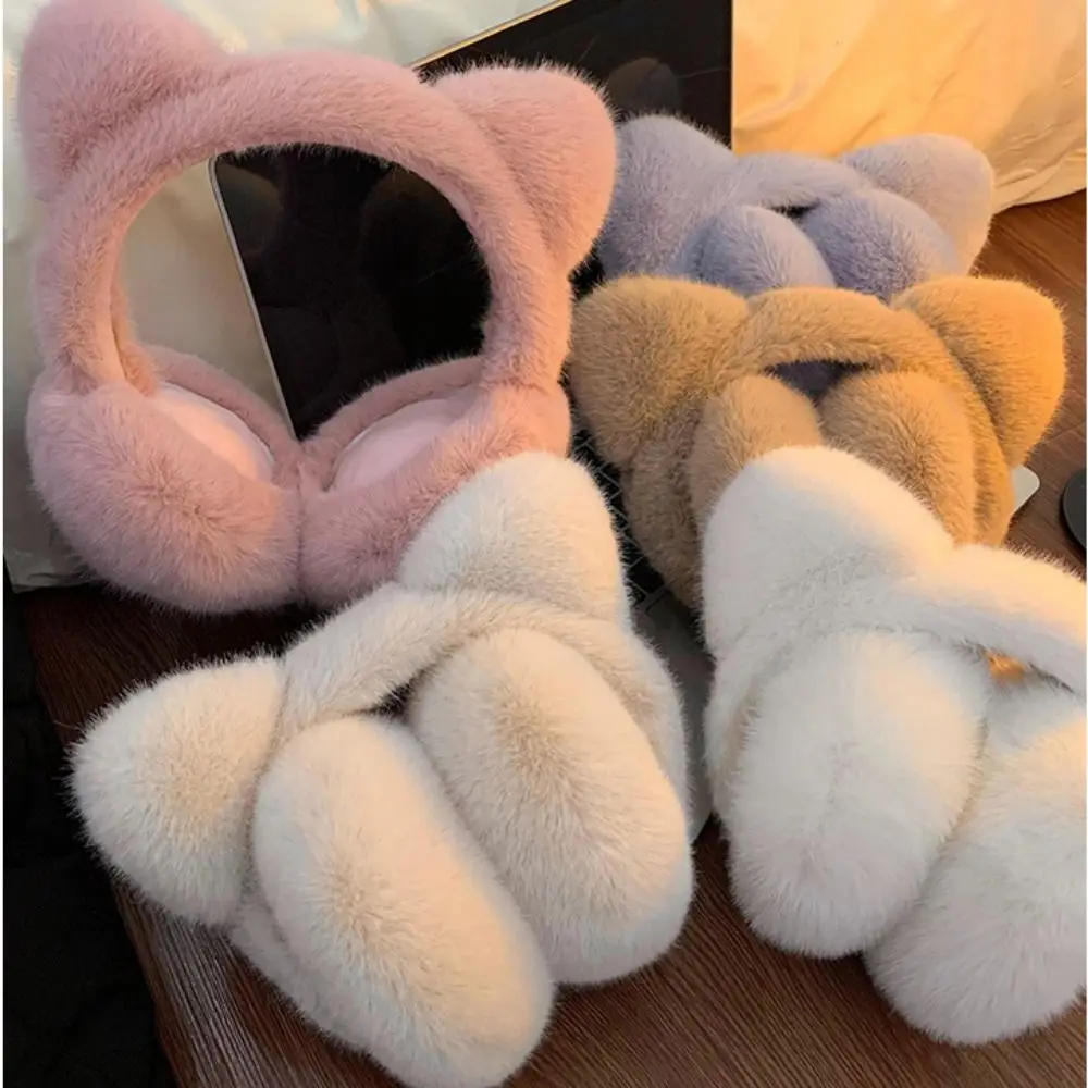 Comfortable Faux Fur Cat Ear Earmuffs Cartoon Thermal Winter Ear Cover Windproof Keep Warm Plush Earflap Riding