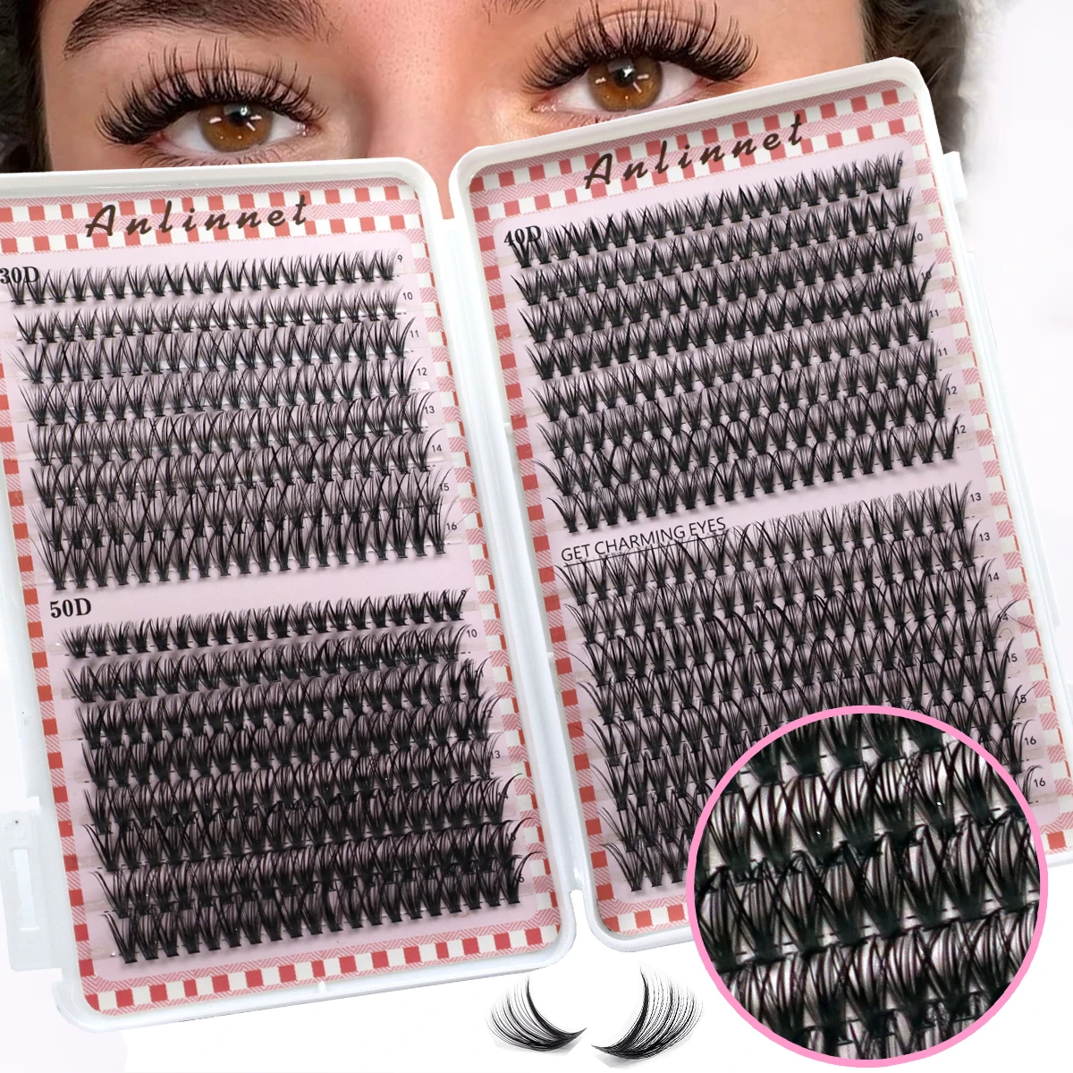 Anlinnet DIY Lashes Extensions Kit 640pcs Lash Clusters 30D/40D/50D Wispy Individual Lashes Mix 9-16mm Cluster Eyelash Extension