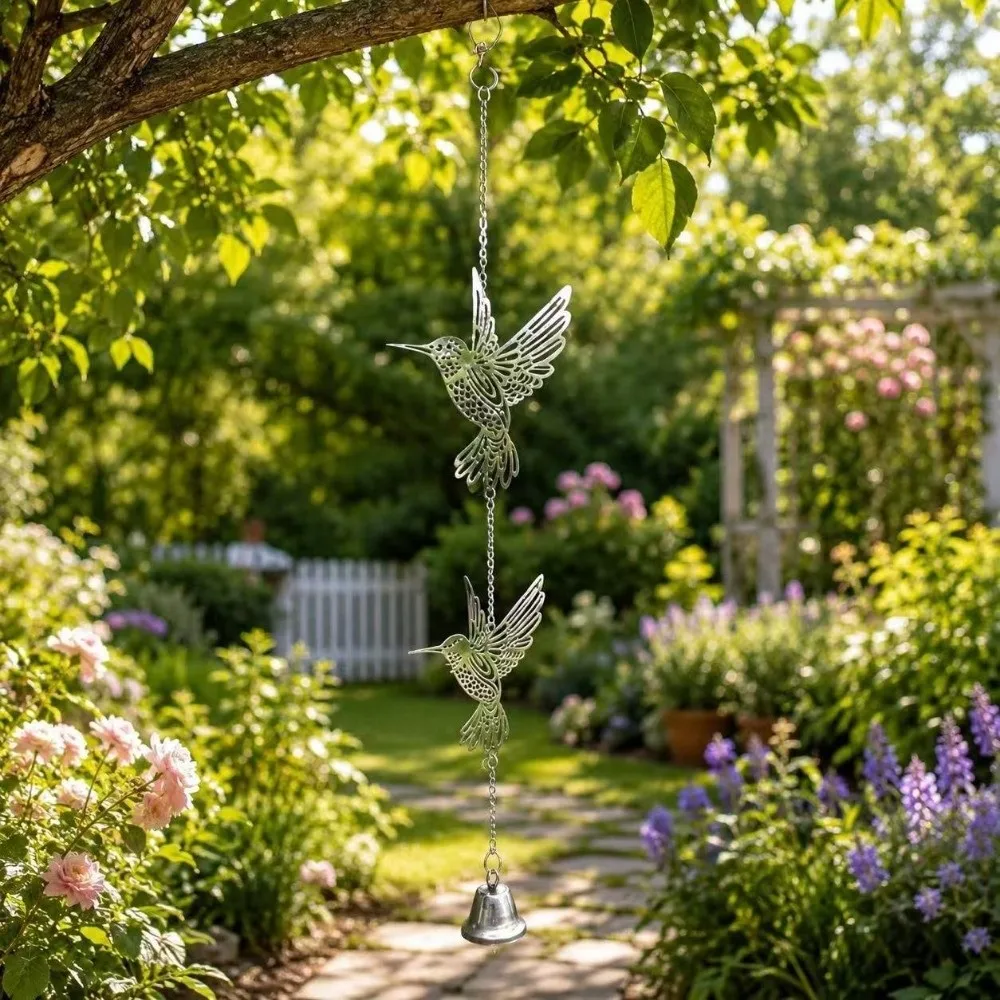 Elegant Hanging Pendant Hanging Wind Chime Hollow Out Garden Decor Bird Wind Bell 2D Flat DIY Sun Catcher Metal Bird Bell Decor