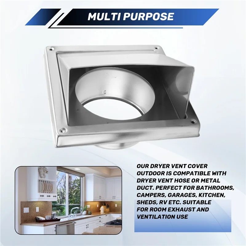 جديد 4In غطاء فتحة التهوية الفولاذ المقاوم للصدأ غطاء فتحة التهوية الجدار في الهواء الطلق مع رفرف غير عودة مبطن ، فتحة تهوية الجدار النازع الخارجي