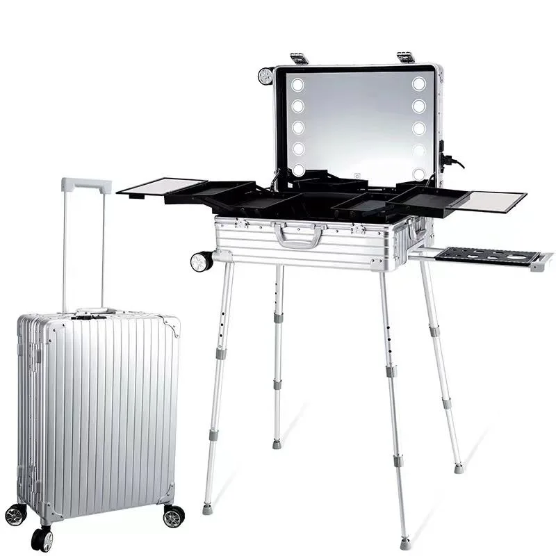 

Makeup Train Case With Speaker, Free Standing Portable Makeup Station With Lighted Mirror, Cosmetic Organizer BoxHot Sales Cheap