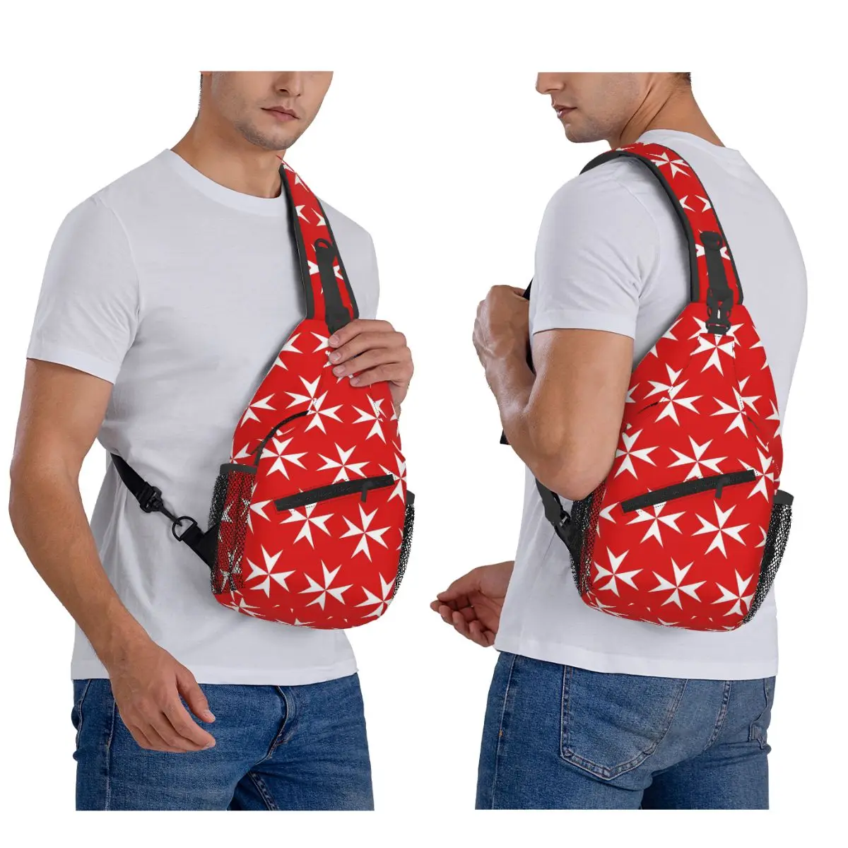 

Maltese Cross Flag Chest Bag Men Sling Crossbody Backpack Chest Bag Travel Hiking Daypack Shoulder Bag