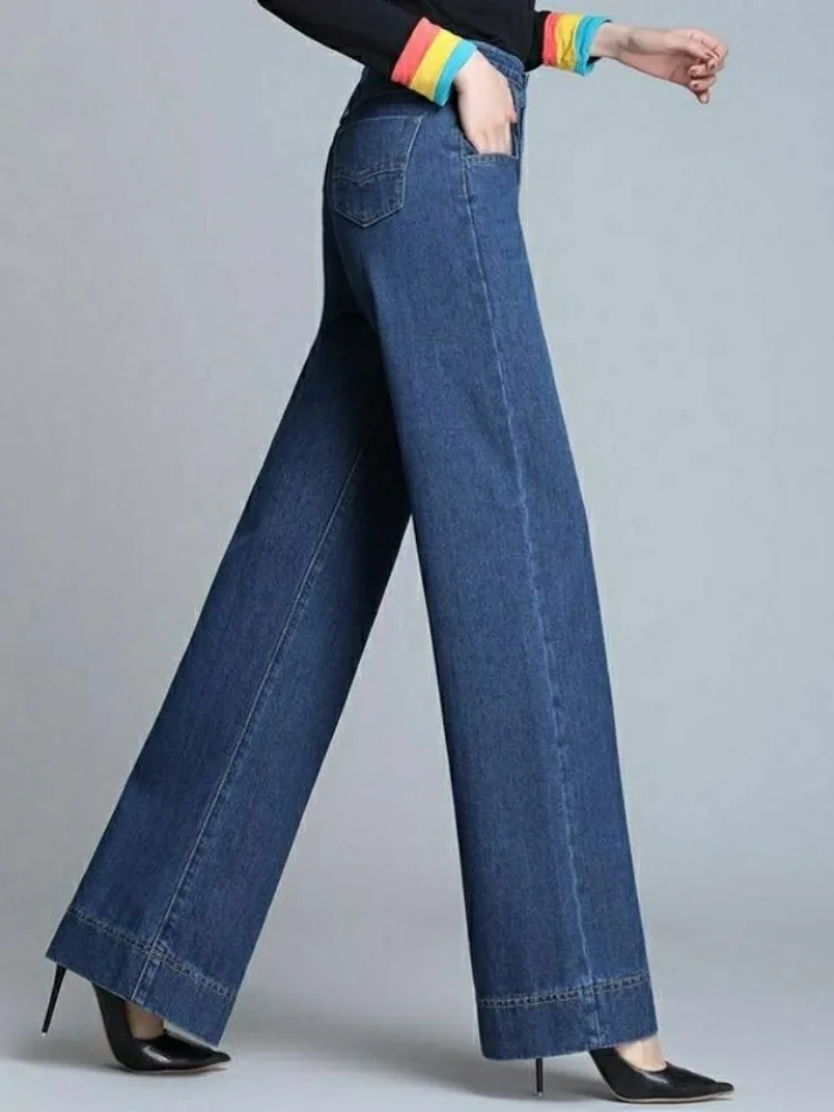 high-waist-stretchy-denim-wide-leg-pants-women's-plus-size-straight-cut-two-piece-set-spring-autumn-new-sle-mom-middle-age