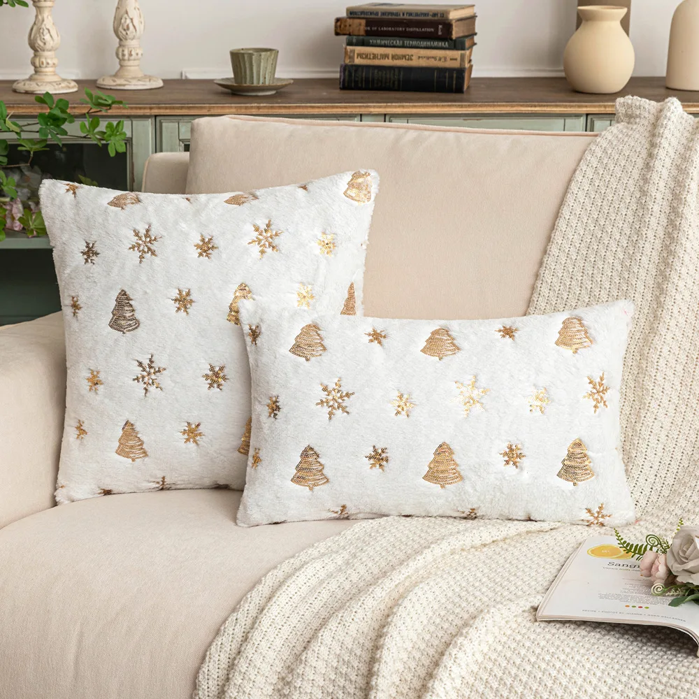 1pc Christmas Decor Cushion Cover Sequins 45x45 50x50 30x50cm Xmas Decorative Pillowcase Sofa Pillow Cover Red White Green