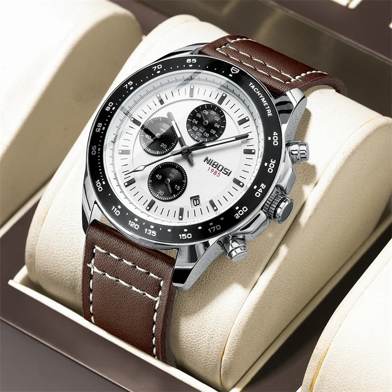 

NIBOSI Fashion Chronograph Quartz Watch Men Leather Strap Waterproof Luminous Date Mens Watches Top Brand Luxury Reloj Hombre