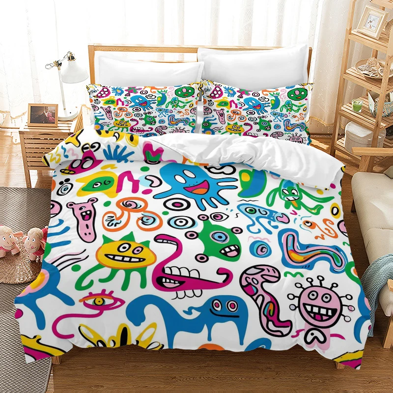 Color Graffiti - Digital Printed Duvet Set - Polyester - Bedroom Decoration -1 Bed cover +2 Pillowcase (no pillow core)