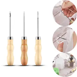 Wooden Handle Sewing Awl Hand Stitcher Leathe Punch Tool DIY Shoe Repair Hook Tool Leather Candle Mould Piercing Punching Tools