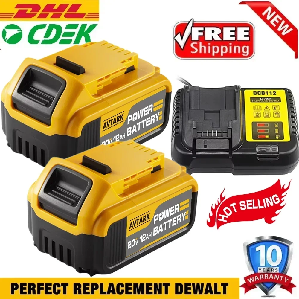 20V 18V DCB200 12.0Ah Replacement Li-ion Battery for DeWalt DCB205 DCB201 DCB203 Power Tool Battery 20 Volt MAX With Charger