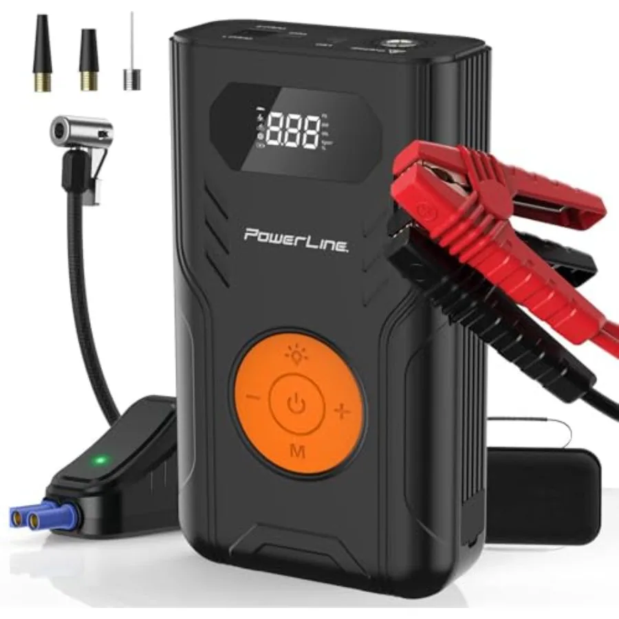 

Car Battery Jump Starter with Air Compressor - 4-in-1 Emergency Vehicle Rescue Device Featuring 1200A High-Capacity J