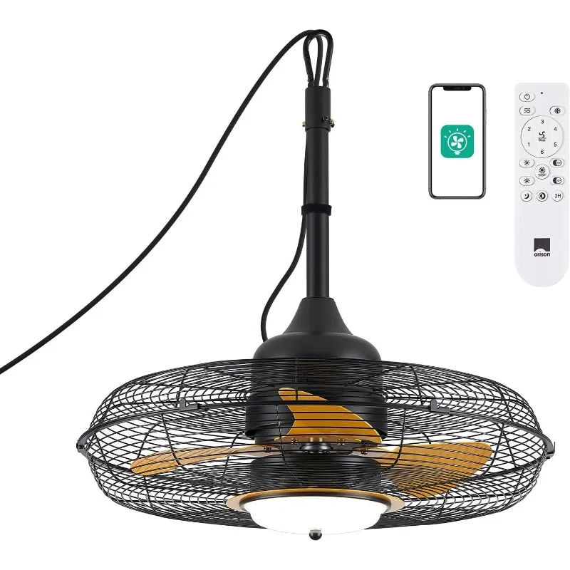 21'' Outdoor Ceiling Fans with Lights, Wet Rated Gazebo Fan with Remote, Plug in Hanging Fan for Patio Waterproof, App Controll