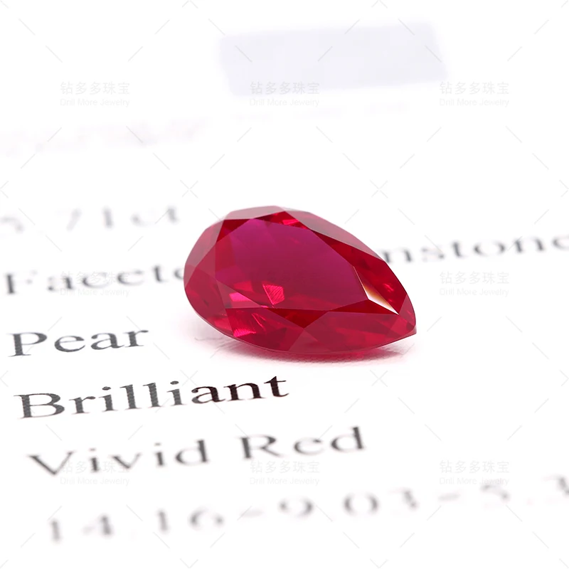 High Quality Pigeon blood red ruby Fine jewelry gemstones Pear cut loose ruby AGL Certified Lab Grown Ruby