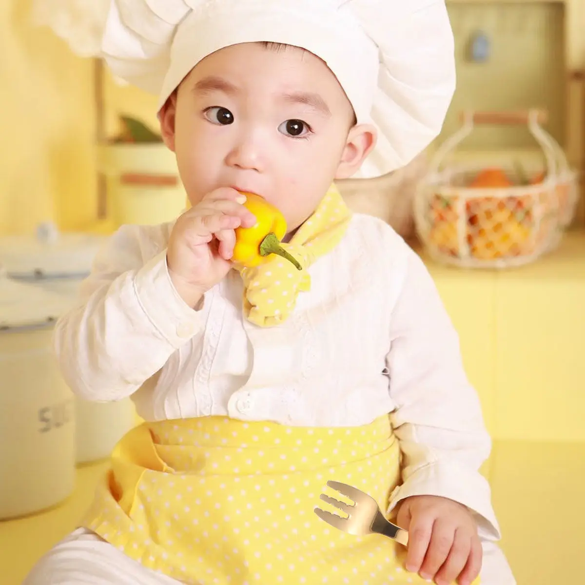Reusable Stainless Steel Fork Baby Cartoon Giraffe Mirror Polished Children Dinner Spoon Golden Tableware Fashion Design Elegant
