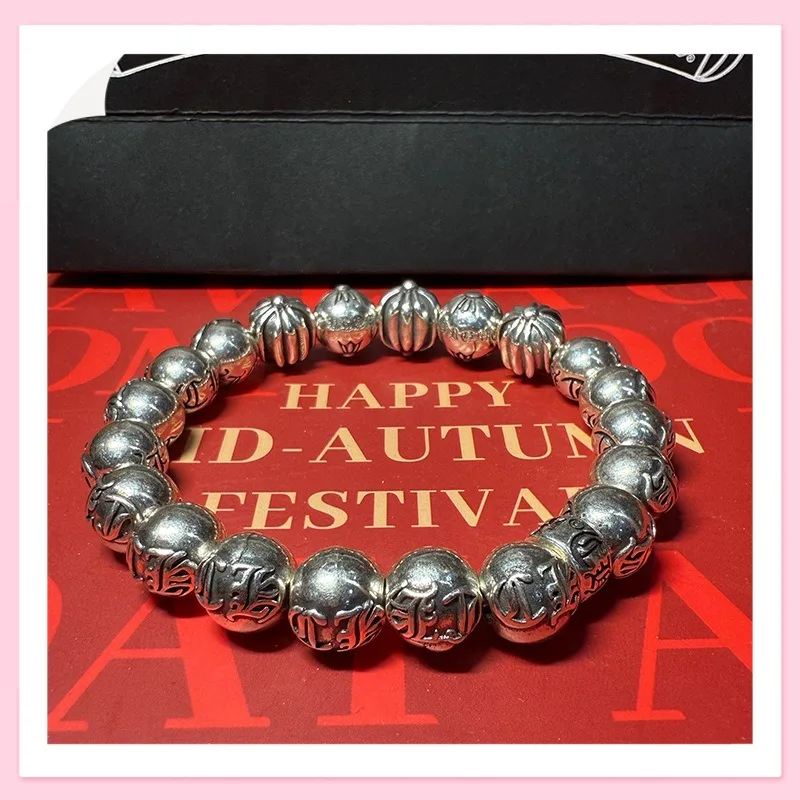 

Bracelet Solid Copper Silver Plated Hip Hop Punk Bracelet Trendy Boy Tyrant Handsome Totem Alphabet Hand Beads
