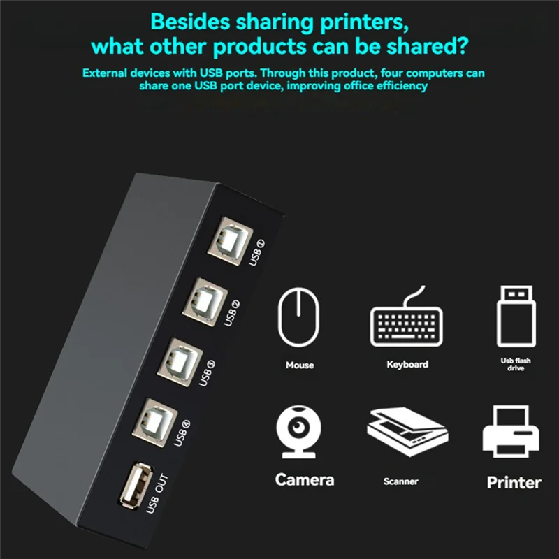 AT82-4 Port USB 2.0 Sharing Switch Switcher Printer Adapter Box 4 In 1 Out For Laptop For PC Desktop Computer Scanner