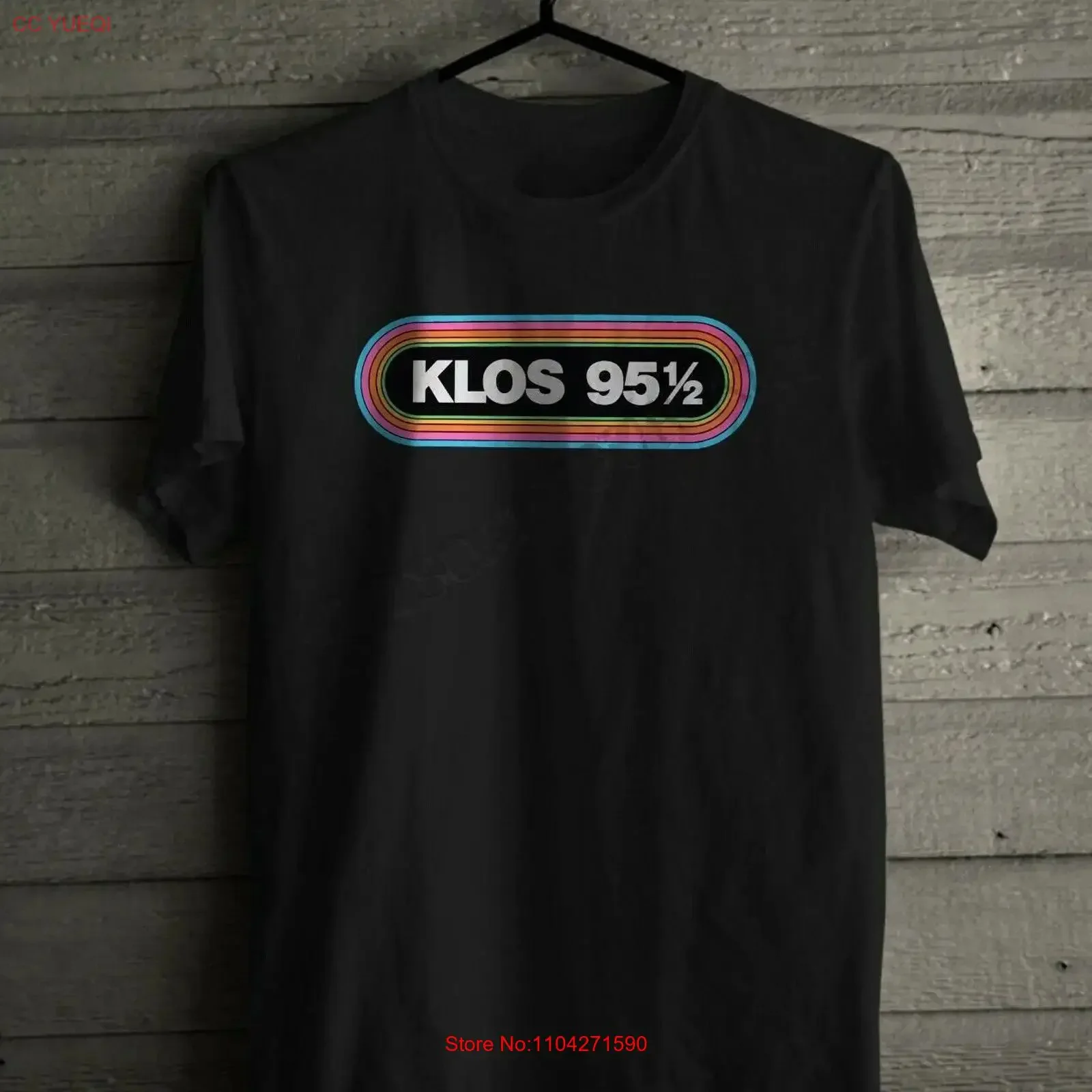 Camiseta de Hombre KLOS 955 con Logotipo de la Famosa Estación de Radio de Rock Clásico 9512, Estilo Vintage, Lavada, Ligeramente Casual, Suave y Elástica