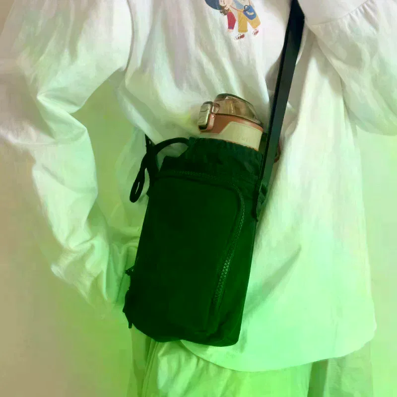 Water Cup Bottle Shoulder Bag Water Cup Bag Solid Color Nylon Crossbody Phone Bag Outdoor Portable Shoulder Bag