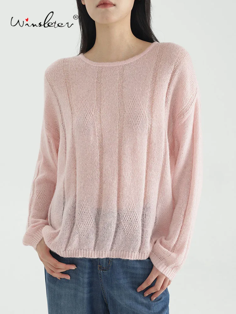 

Winsleter-13.7%Sheep Wool 11.4%Alpaca Wool Elegant Sweater, Women O Neck Solid, Soft Casual Loose Sweater, 2025 Autumn T58334CC