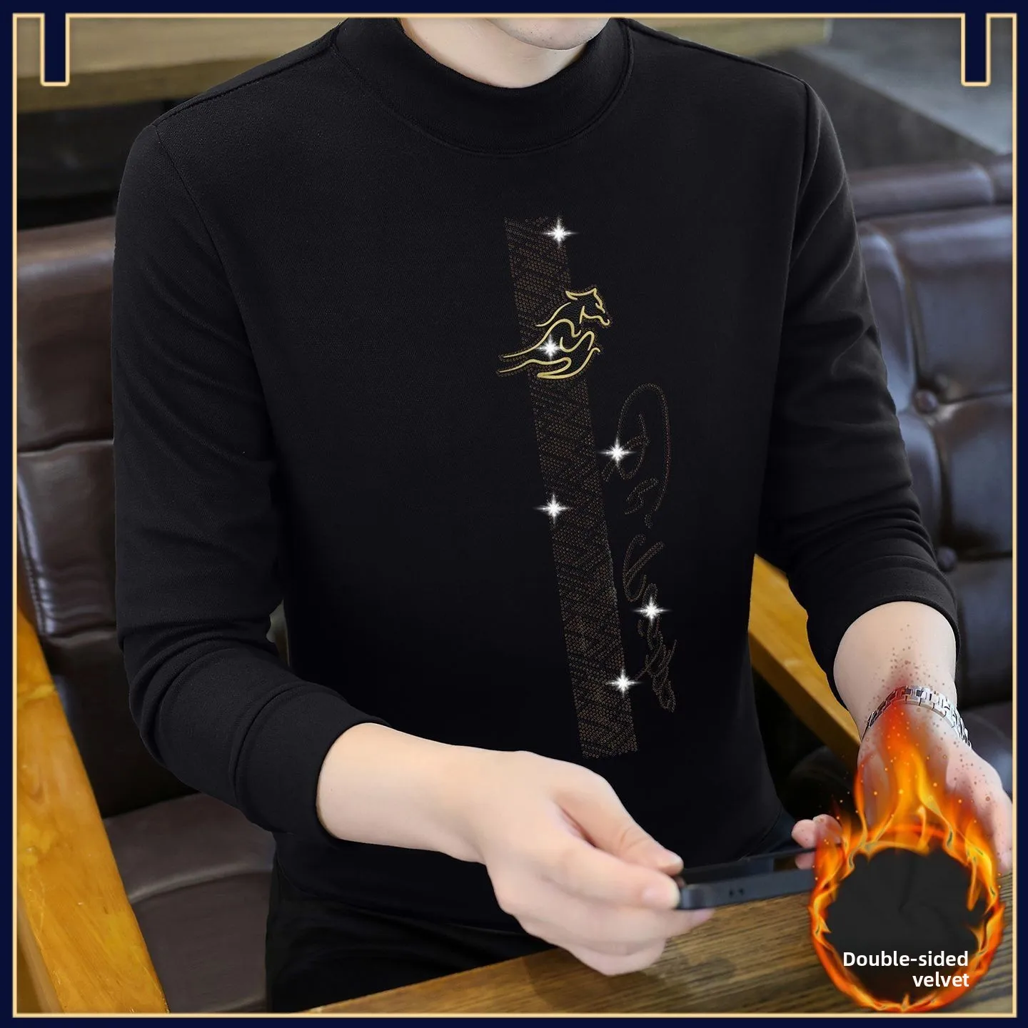 

Мужская белая осенняя футболка Thiened Fce на подкладке с высоким воротником и принтом бриллиантов, внутренняя одежда, зимний теплый топ, повседневный топ