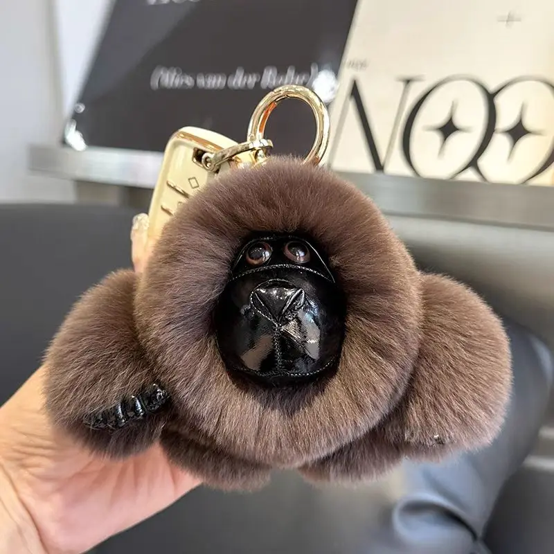 

True Otter Rabbit Fur Gorilla Car Keychain Pendant Cute High end Plush Doll Doll Bag Hanging Gift