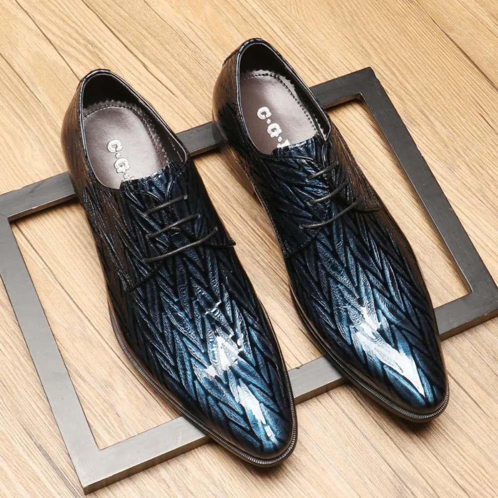 

Men Genuine Leather Dress Shoes Spring Business Formal Oxford Pointed Toe Shiny Wedding Groom Shoes
