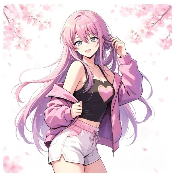 2D Flat 1Pc Pink Hair Anime Girl Sakura Background Vinyl Sticker, Waterproof Decal for Car Motorcycle Laptop Decor, Holiday Gift