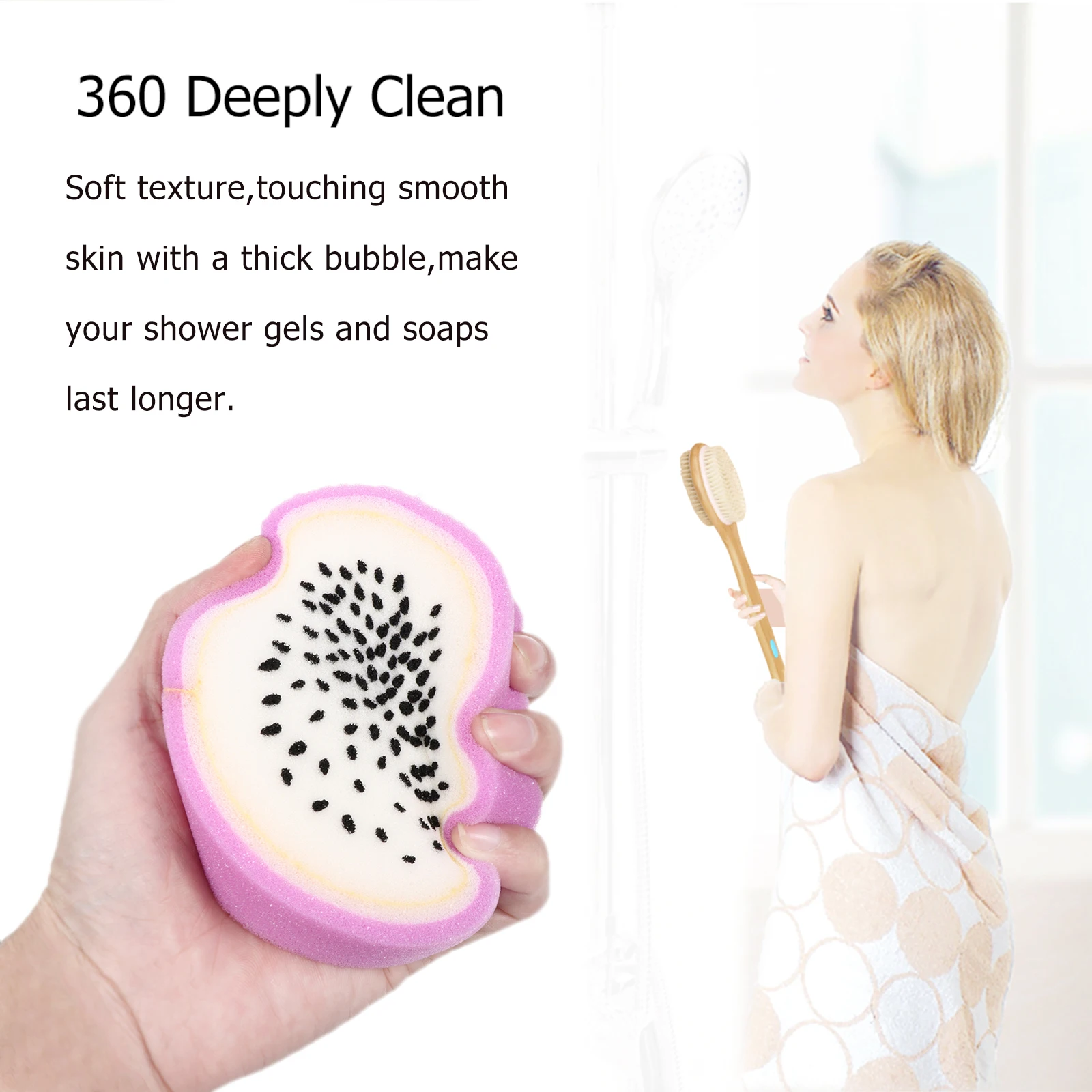 

4Pcs Kids Bath Sponges Fruit Shapes Soft Exfoliating Shower Sponge Body Scrubber Fun Shower Tools for Children