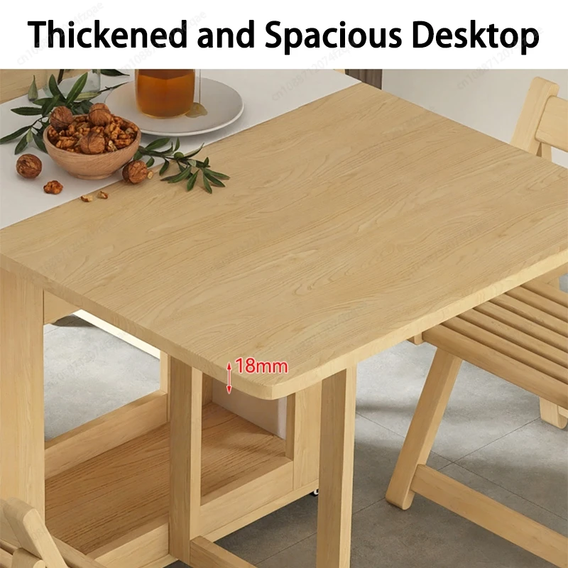 Foldable Dining Table for Small Household,Movable Combination Set,Save Space,1.4mTable With 0,2,4,6 Chairs