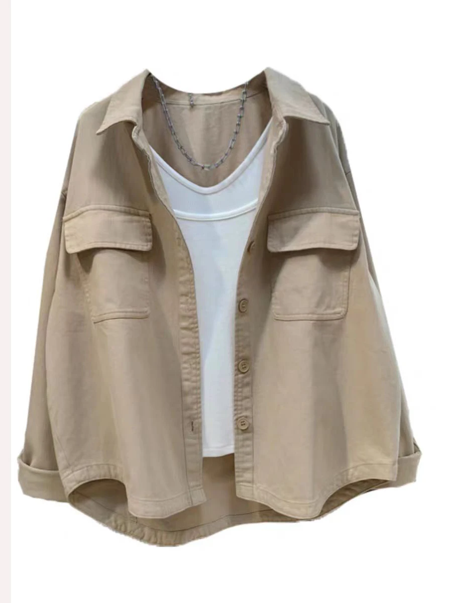 루즈핏 코튼 여성용 긴 소매 한국 스타일 얇은 아우터 가을 시즌 패셔너블 캐주얼 여성 의류