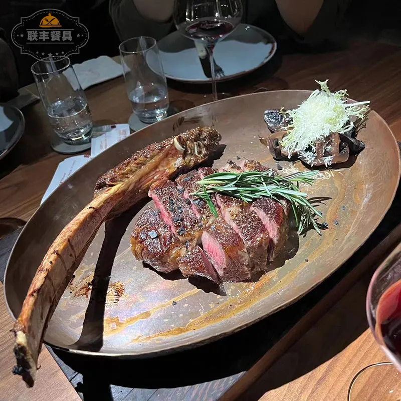 Black Pearl Western Restaurant Tableware European and American Retro High-end Steak Plate Pure Copper Handmade Custom