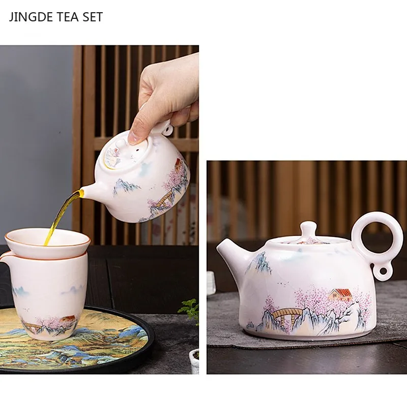 180ml Ru Kiln Ceramic Dezhong Teapot Chinese Style Pink Tea Set Ball Hole Filter Tea Infuser Household Beauty Porcelain Tea Pot