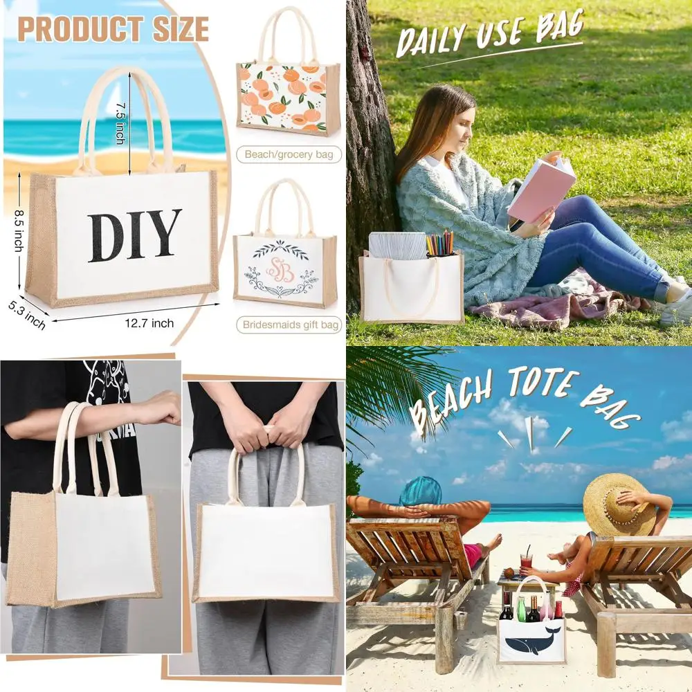 

16 Pack Jute Tote Bags with Handles, Reusable Canvas Grocery Bags for Women, DIY Wedding Gift, 12.6 x 8.3 x 5.1 Inch