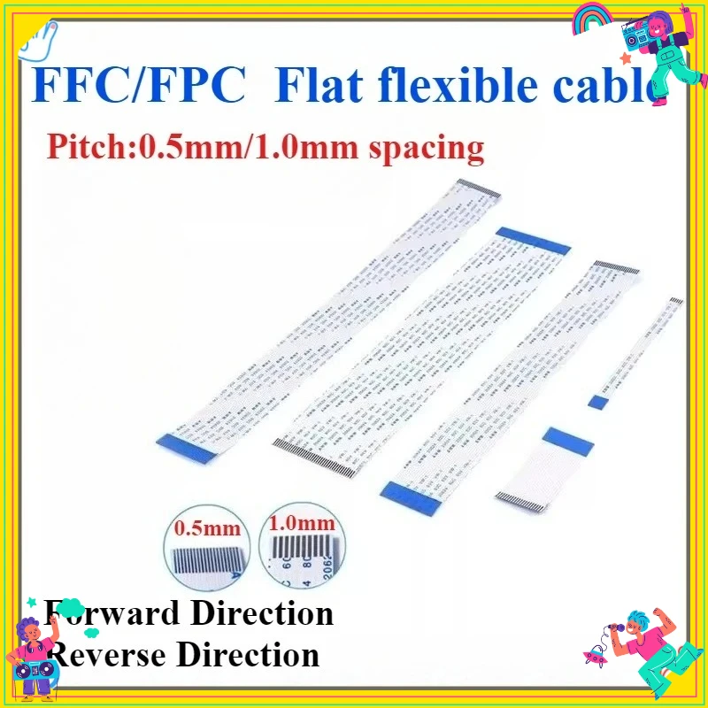 10PCS  FFC/FPC Flexible Flat Cable  Co-directional/counter-directional  LCD Flat Cable  Pitch 0.5/1.0mm  4/8-60P