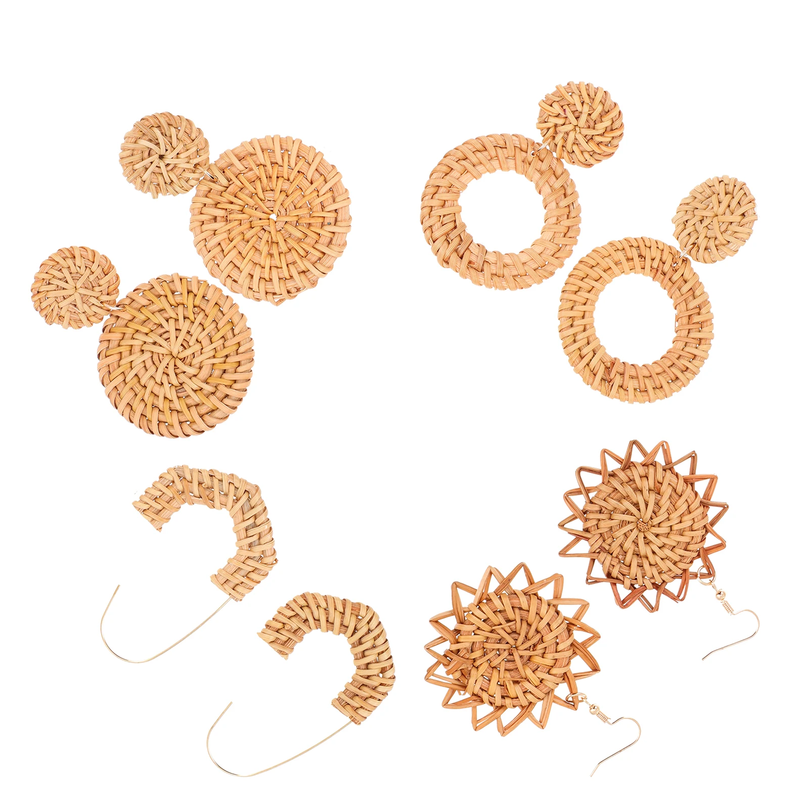

Hand Woven Earrings 4 Pairs Women Ethnic Studs Fashion Dainty Wood Performance Reusable Stylish Accessories Girl Personality Ear