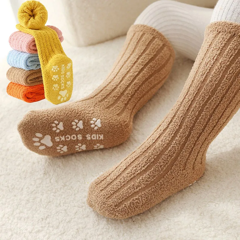 

Warm Baby Calf Sock Simplicity Solid Color Calf Sock for Toddler Boy Girl Indoor Autumn Winter Newborn Non-slip Floor Sock