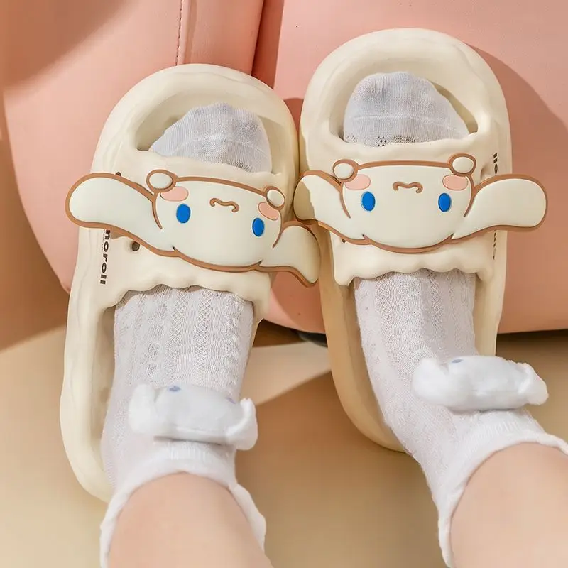 Miniso Cinnamoroll Kuromi Female Home Slippers Elder Girls Indoor Sandals Soft Soled Non-Slip Teenages Bathroom Shoe Women Youth