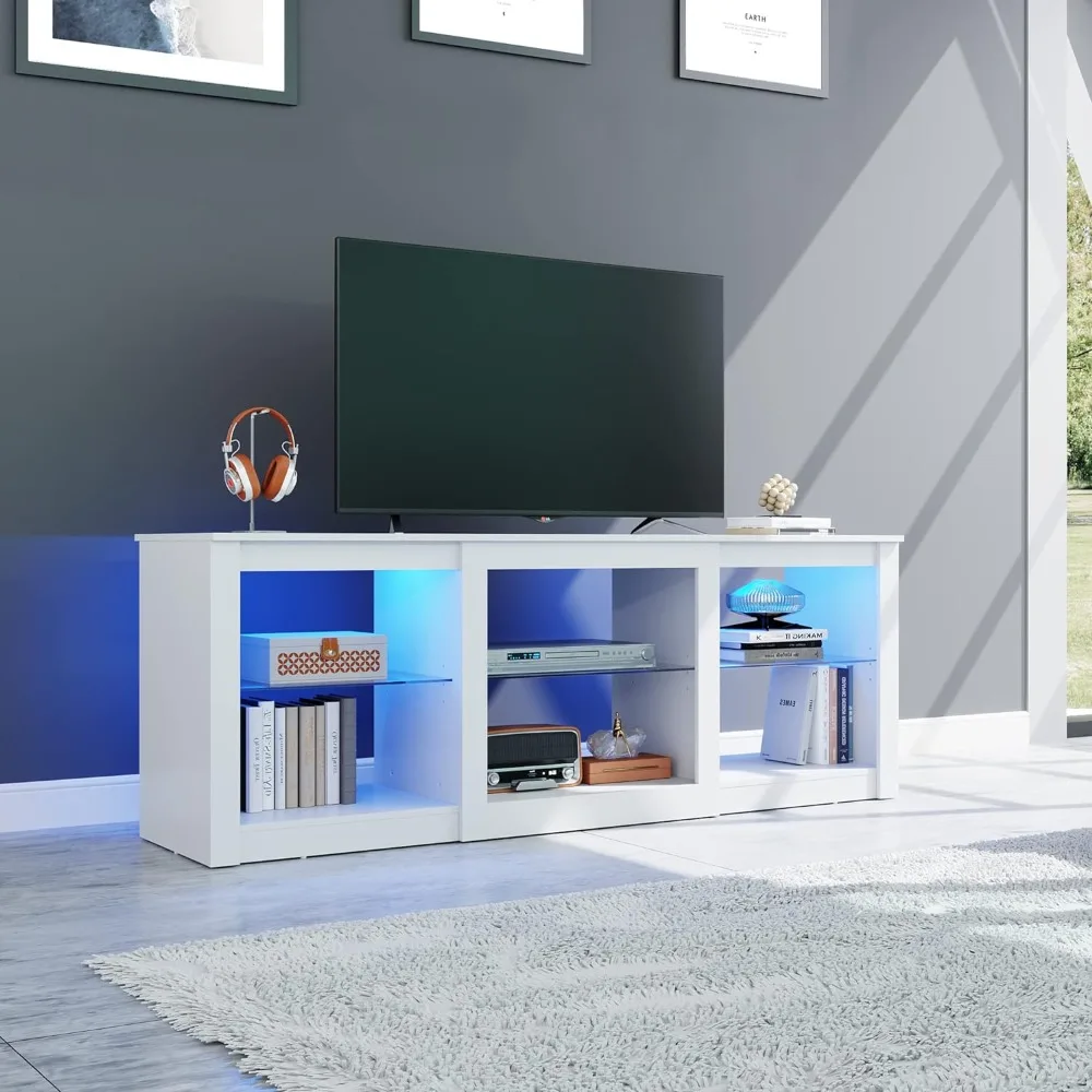 TV Stand for 65 Inch TV, Entertainment Center with Adjustable Glass Shelves, LED TV Console, TV Stands for Living Room