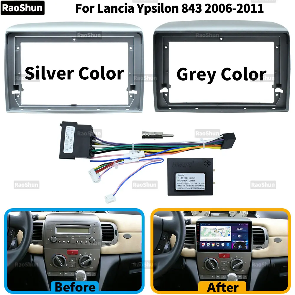 Kit Mascherina 2 DIN Per Lancia Y Dal 2012 – Staffe Metalliche Per Radio 6.2" Euro E 7" Android, Nero Lucido